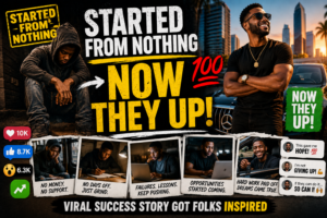 Viral success story showing transformation from struggle to achievement, inspiring viewers with message of consistency, hustle, and growth